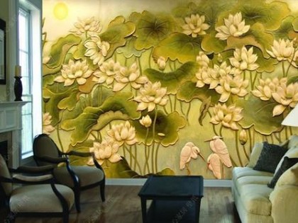 phù điêu hình hoa sen - 26+ mẫu tranh phù điêu hoa sen trang trí đẹp nhất cho nhà ở